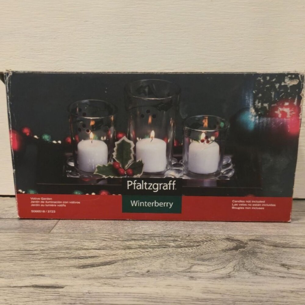 Pfaltzgraff Winterberry Three Glass Votive Candle Holder vintage Christmas Decor - Picture 2 of 12